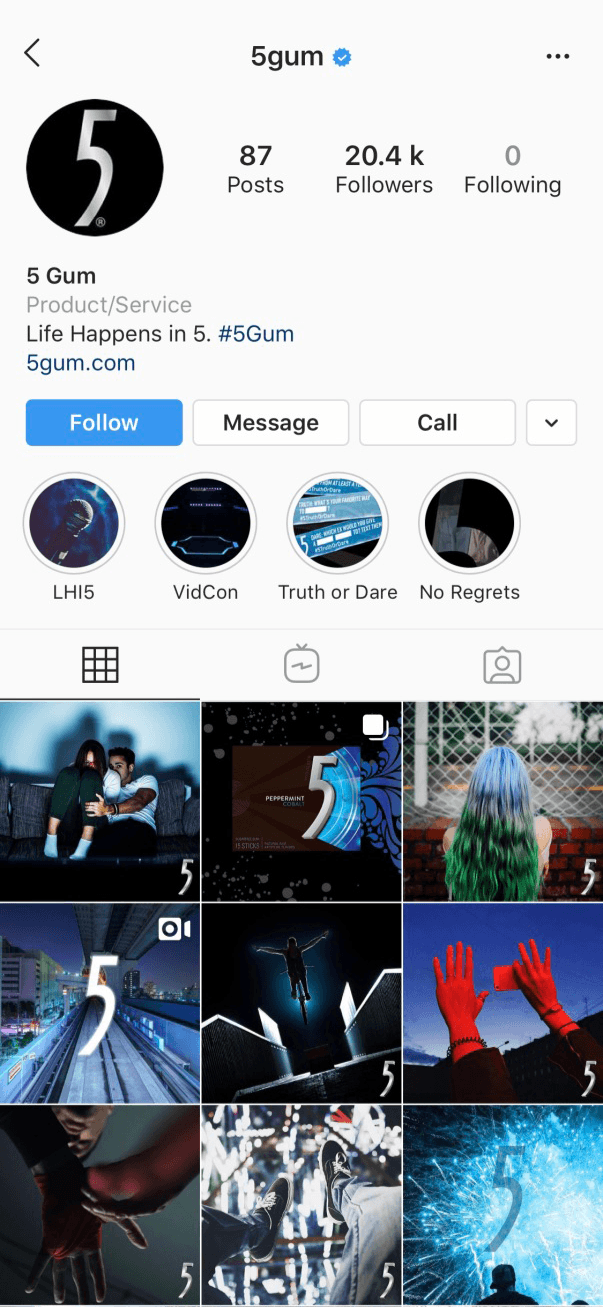 Instagram Profile of 5 Gum.
