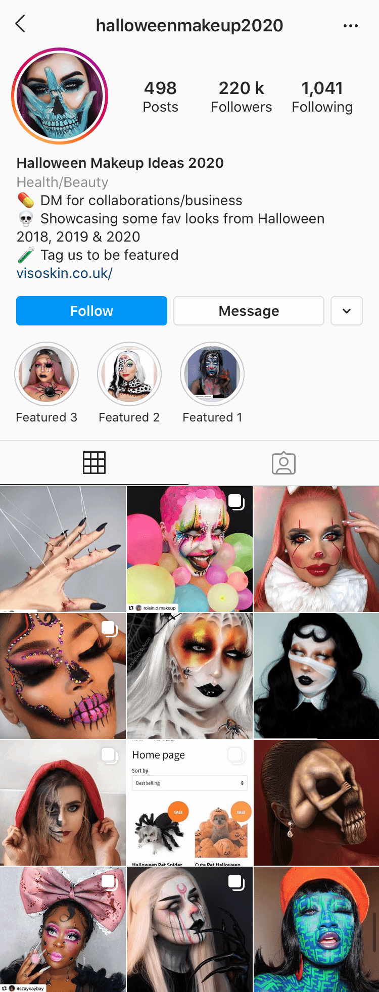 Instagram account @halloweenmakeup2020