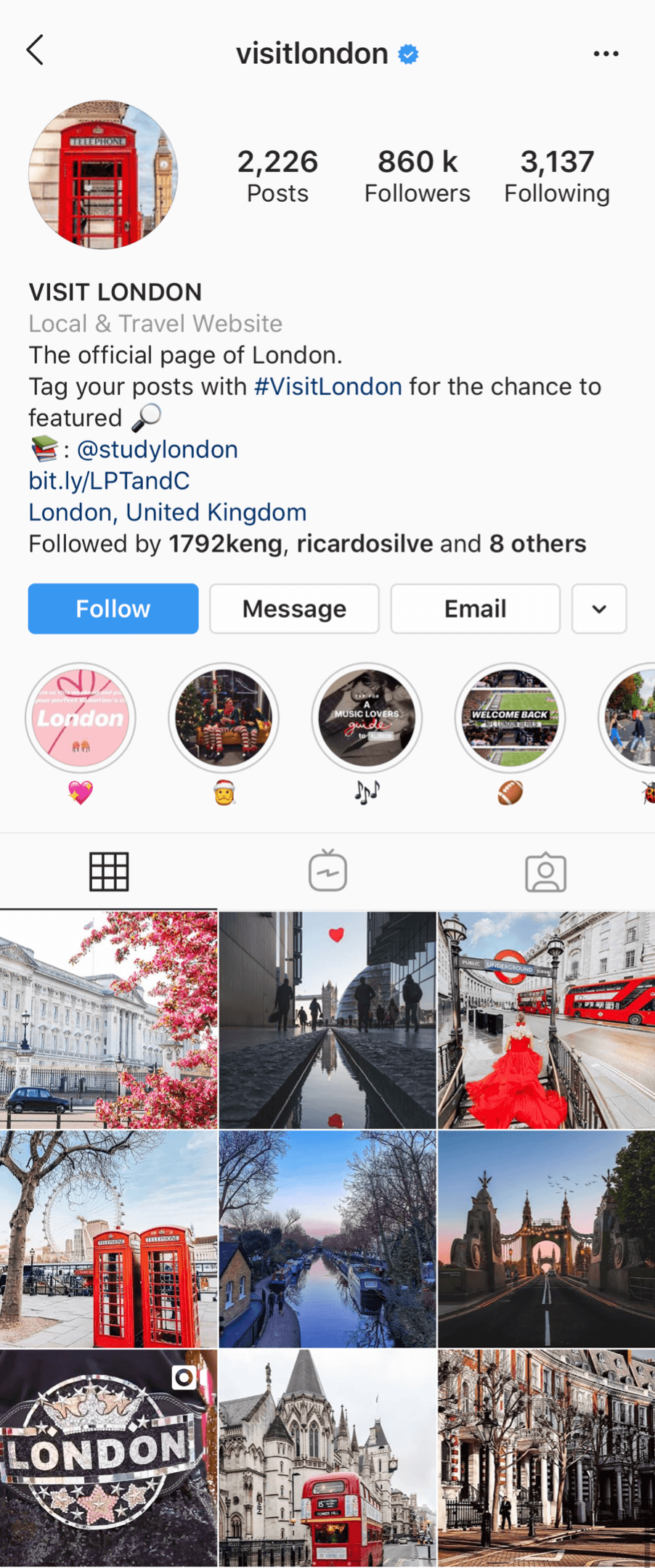 @visitlondon Instagram account