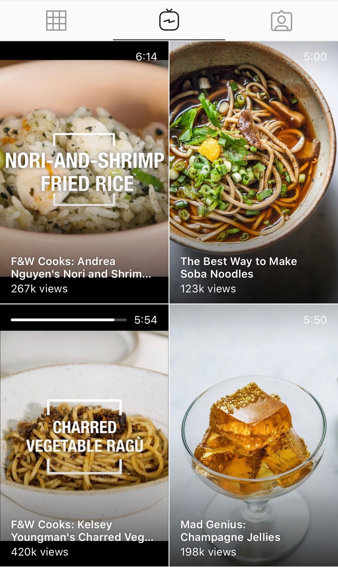 IGTV tab of @foodandwine