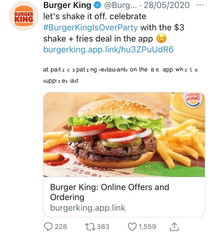 tweet by @BurgerKing