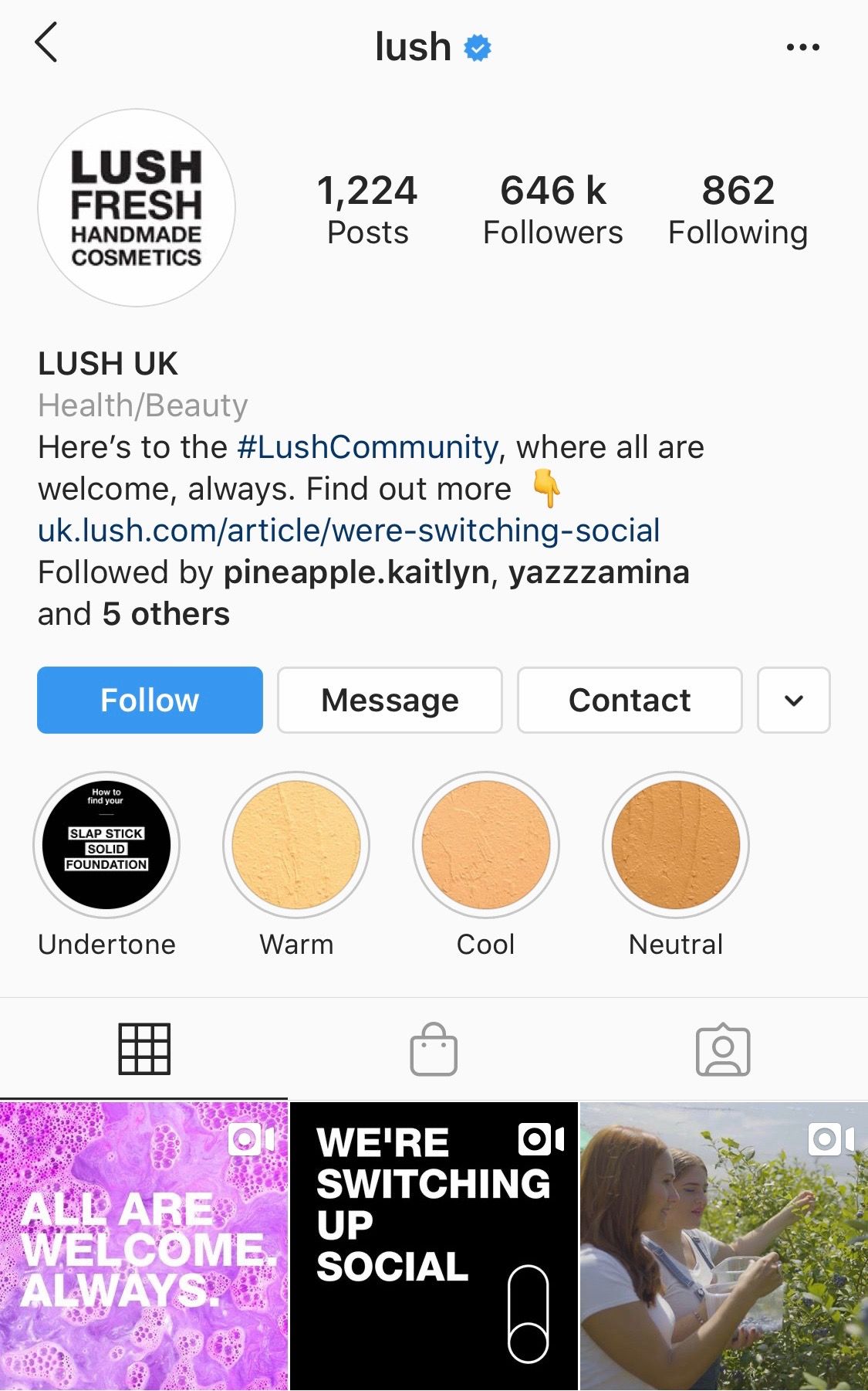 @lush states ‘all are welcome, always’ on their Instagram bio