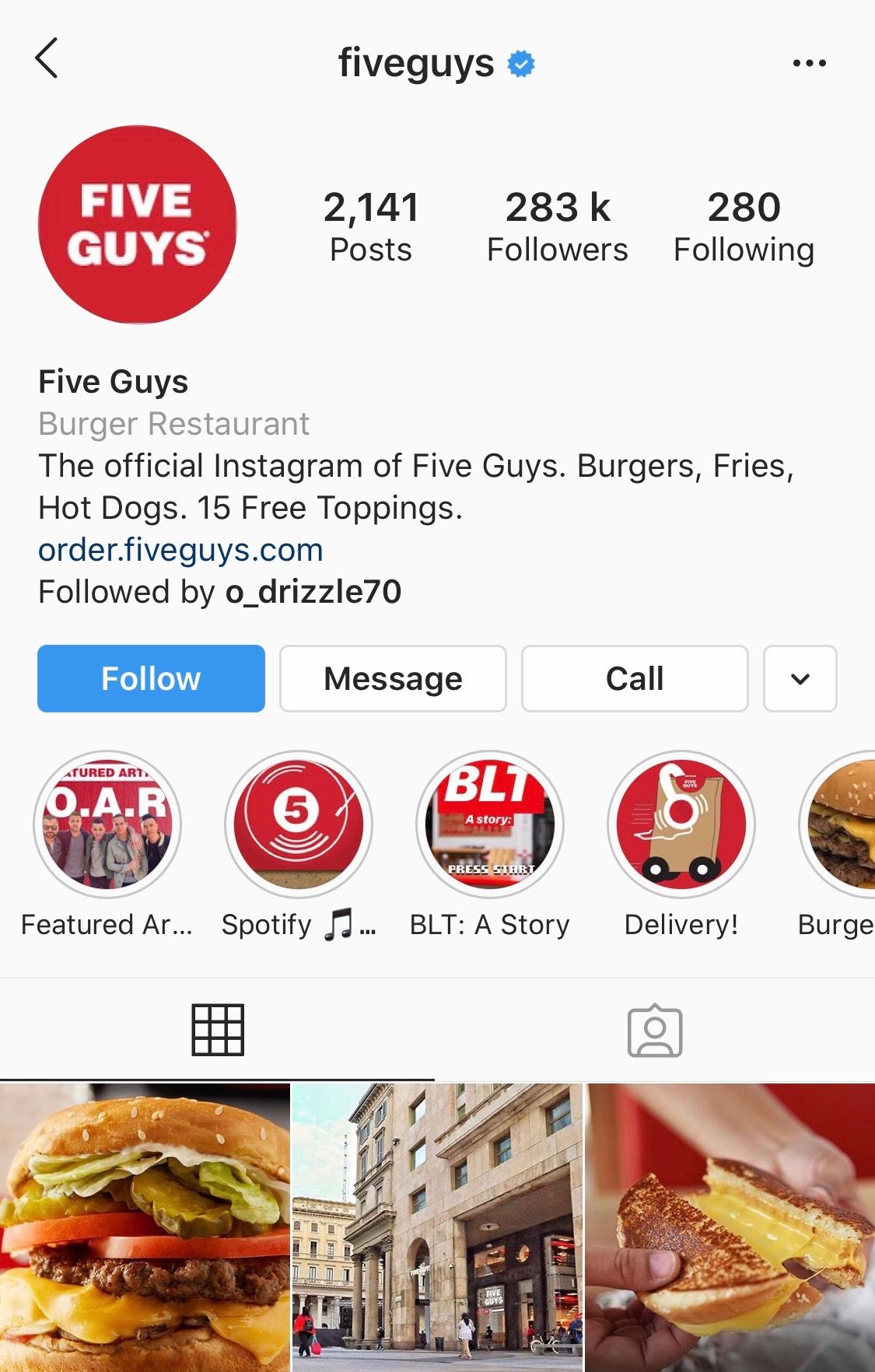 @fiveguys put their menu on their Instagram bio for total clarity