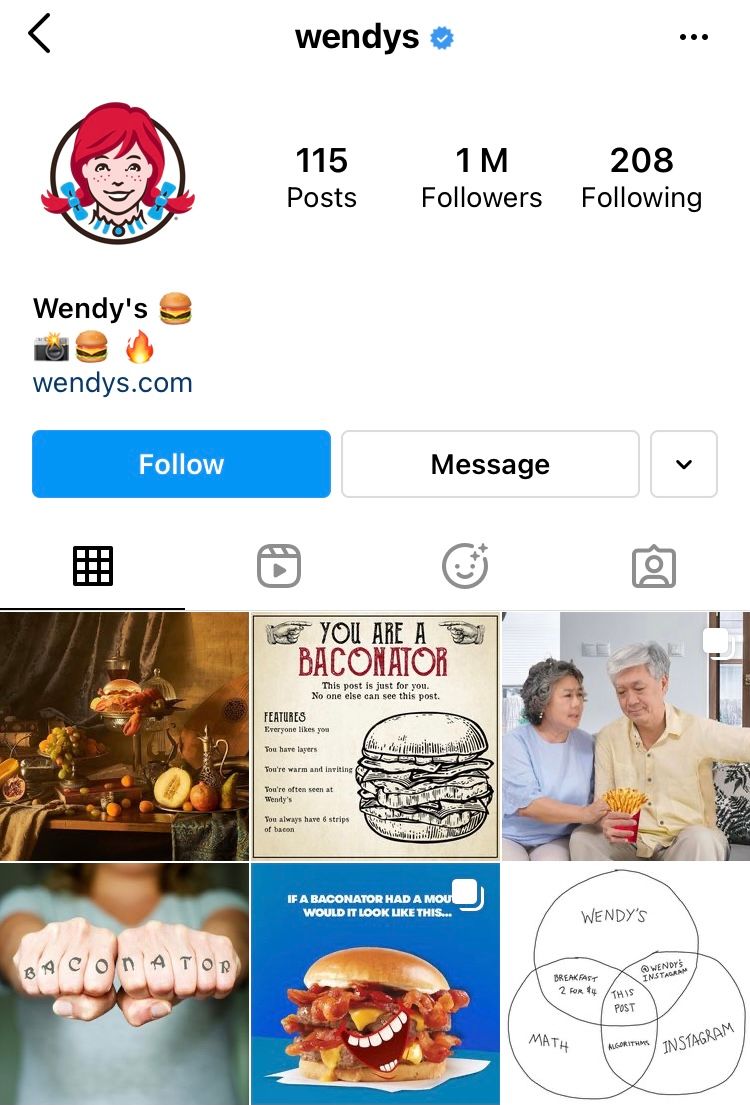 @wendys website link in Instagram bio