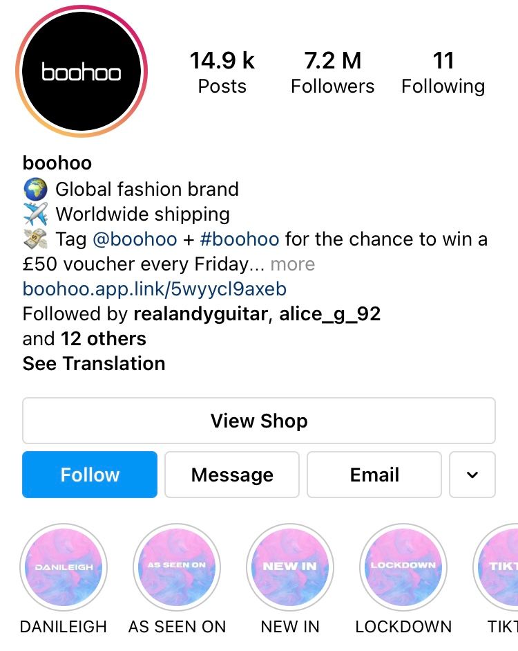 @boohoo Instagram stories highlights