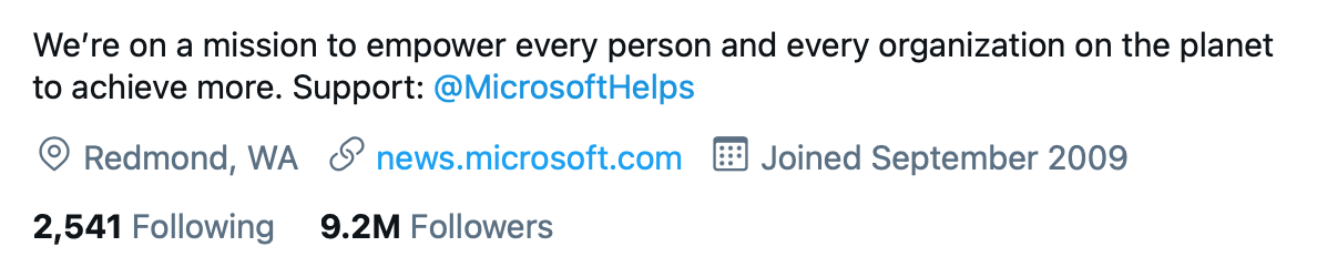 @microsoft Twitter bio