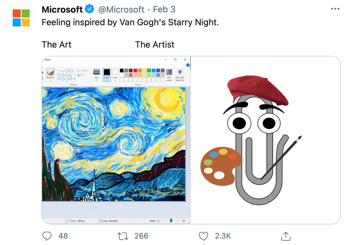 meme culture reflected in Twitter use through this tweet by @microsoft