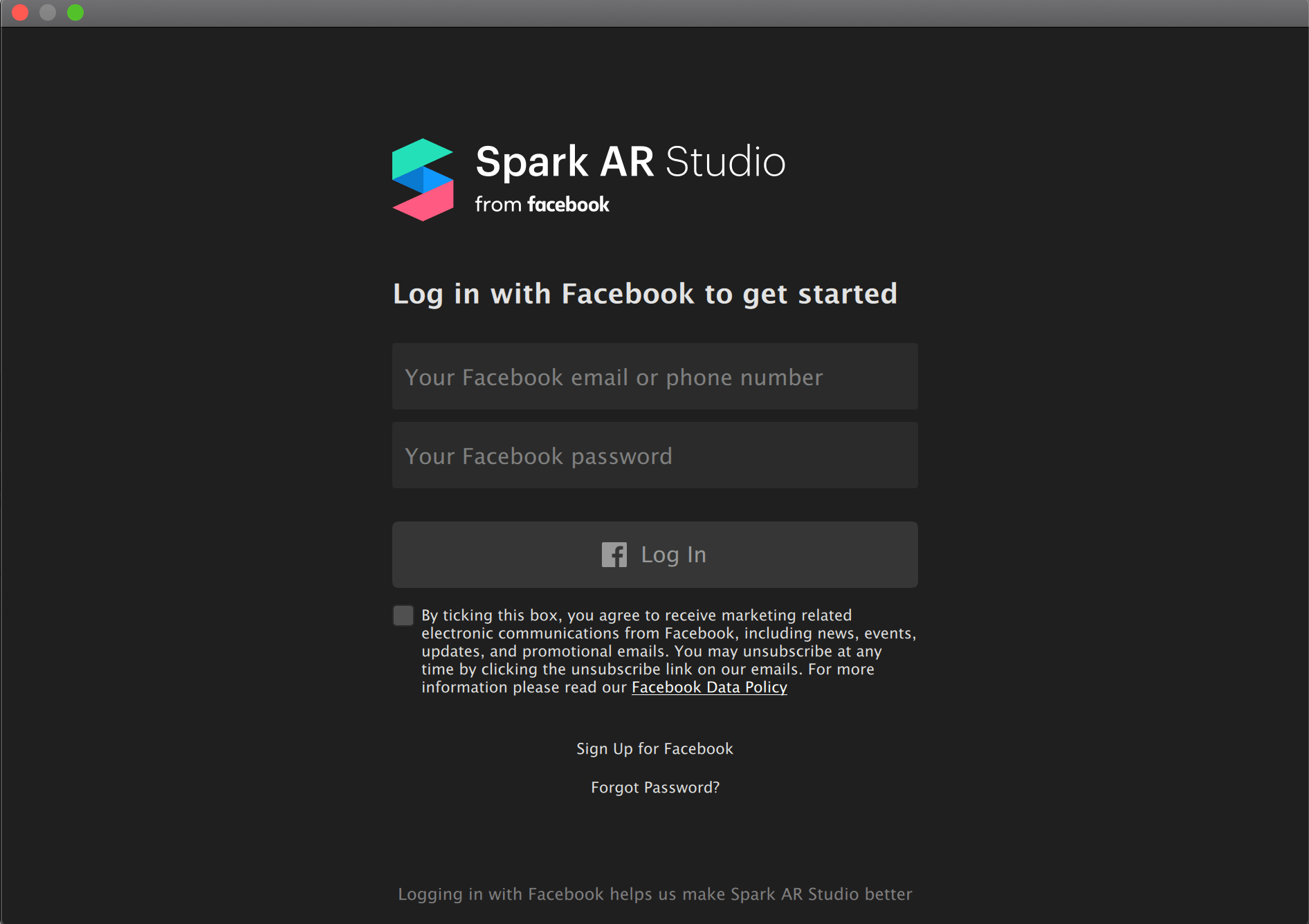 Spark AR Studio log in
