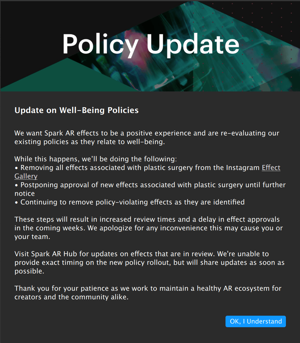 Policy Update Notice by Spark AR Studio