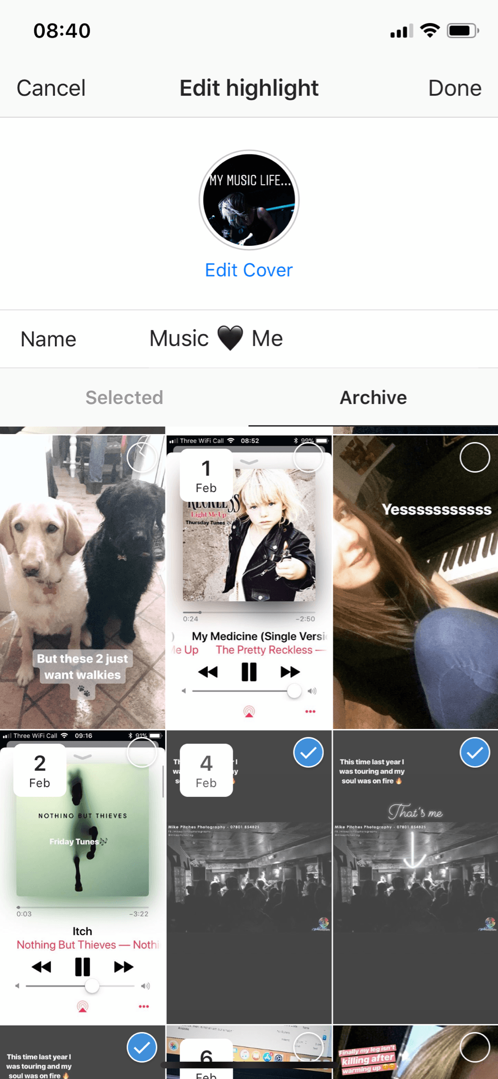 Add images you want to include in your Instagram stories highlight