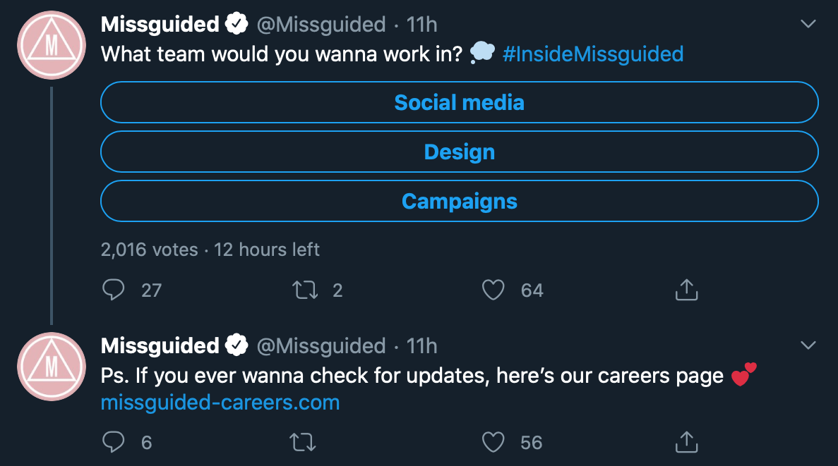 Twitter poll by @Missguided