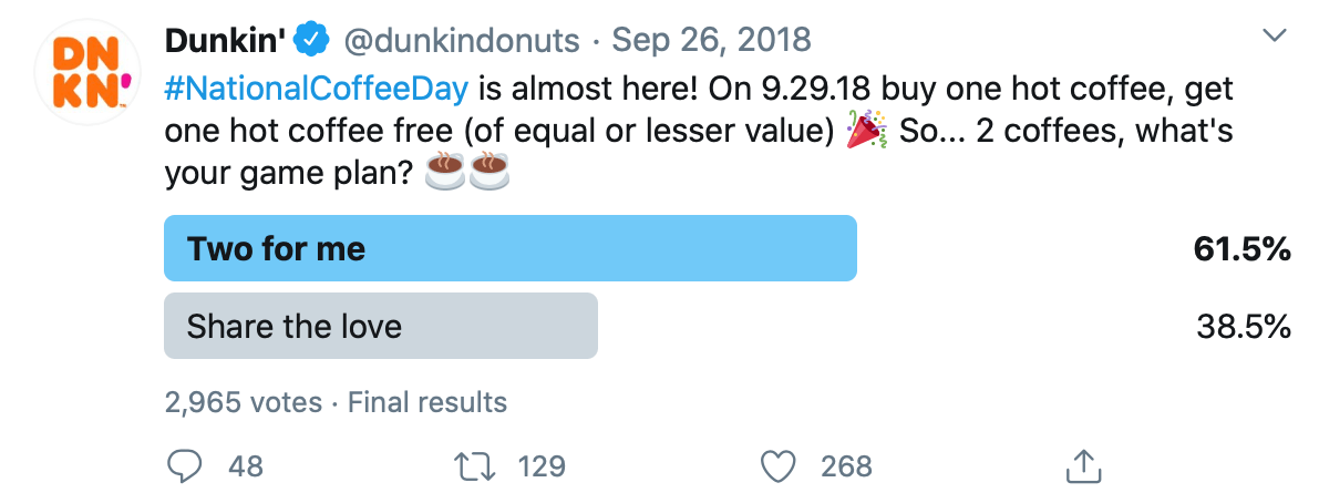 Twitter poll by @dunkindonuts