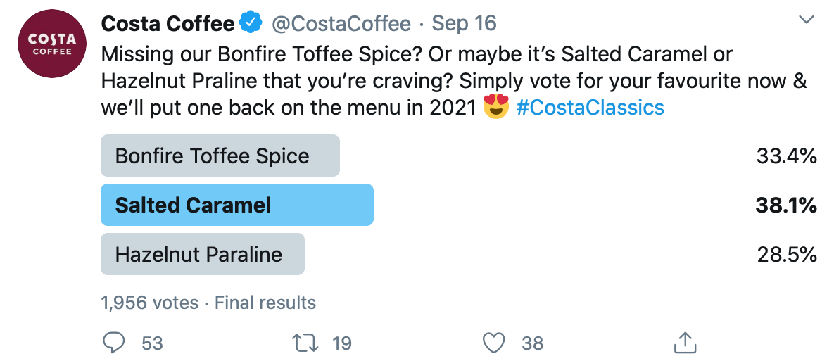 Twitter poll by @CostaCoffee