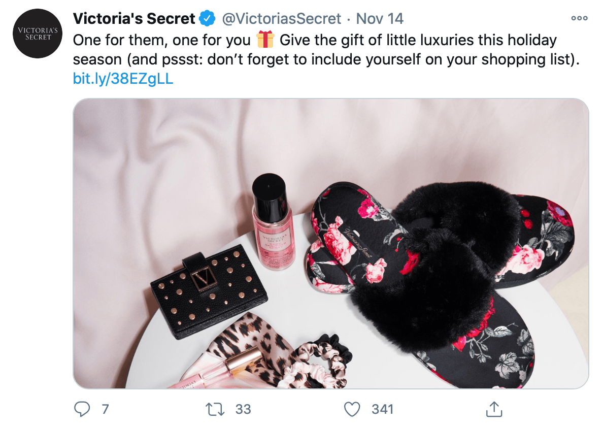 Tweet by @VictoriasSecret with copy encouraging more sales