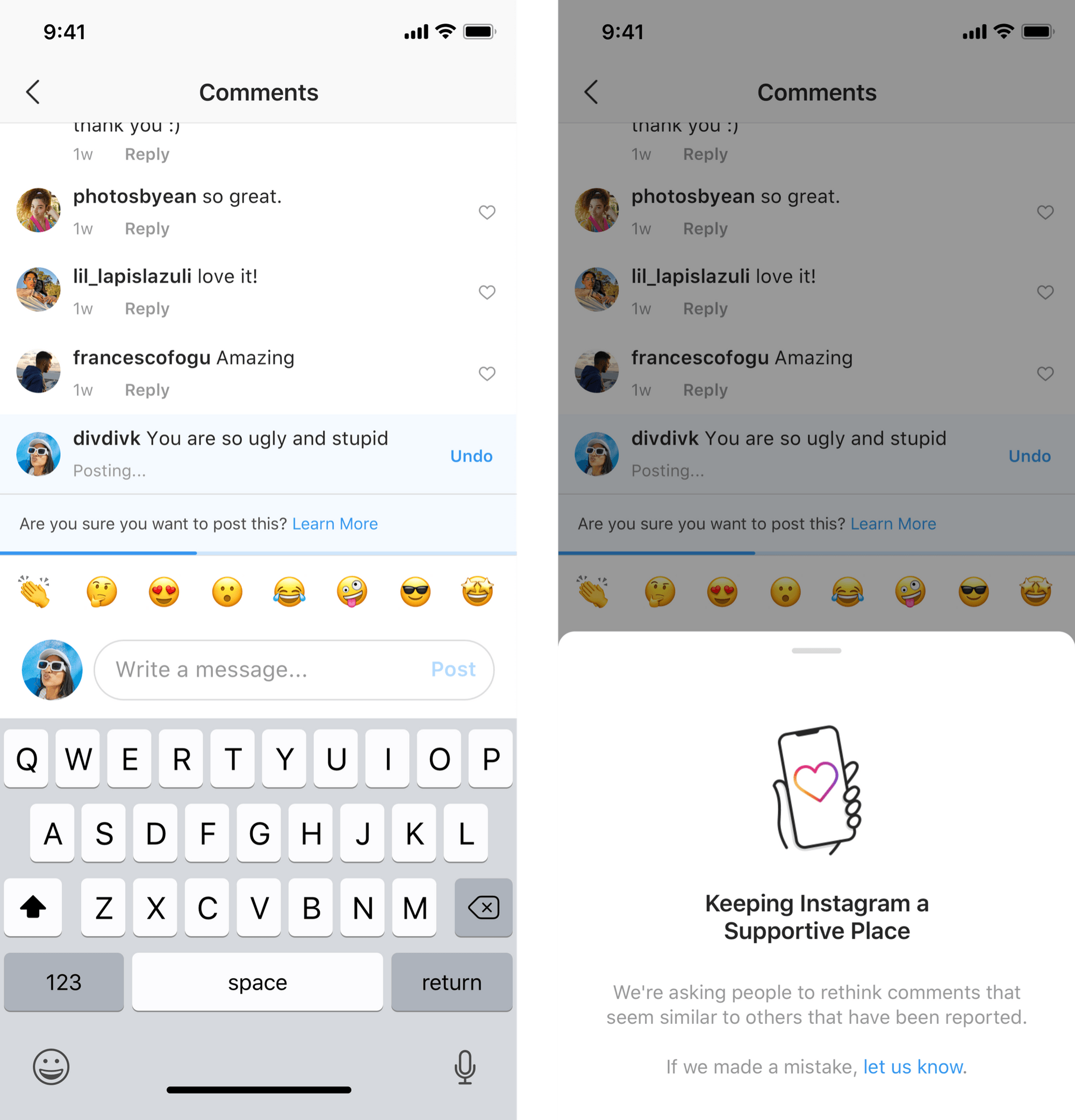 AI alerts for comments on Instagram