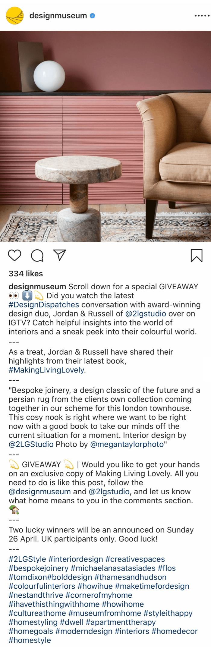 Instagram giveaway post featured by @designmuseum