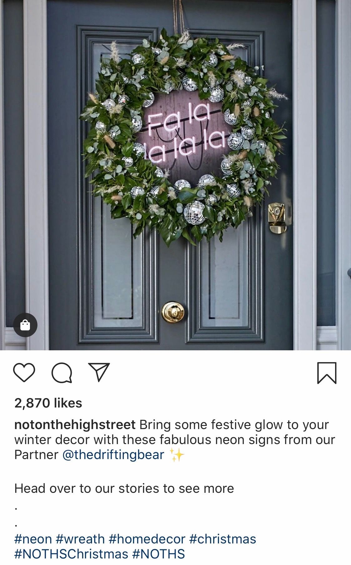 @notonthehighstreet Instagram post featuring the hashtag #NOTHSChristmas