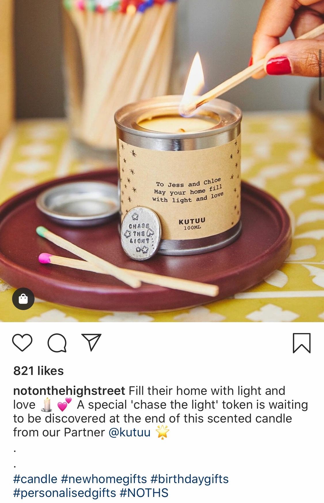 @notonthehighstreet Instagram post featuring the hashtag #NOTHS