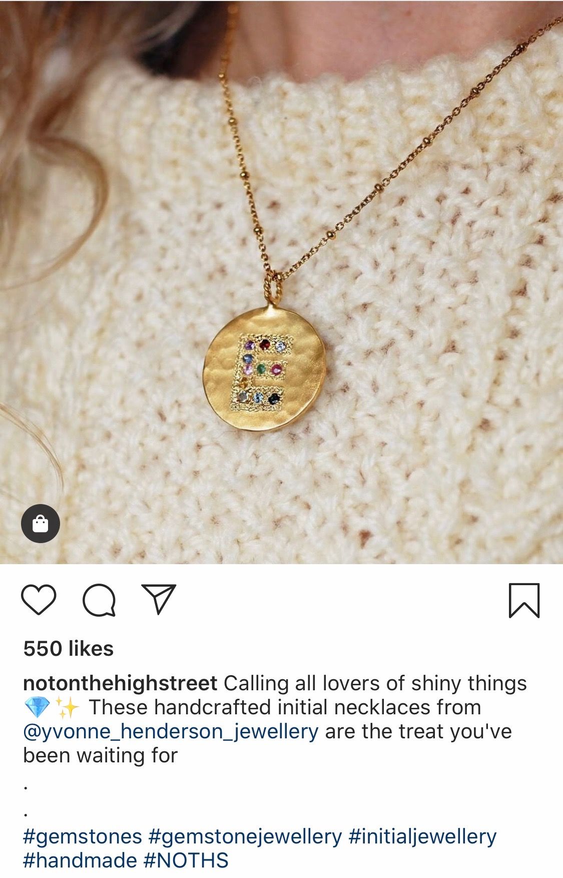 @notonthehighstreet Instagram post featuring a mix of relevant hashtags