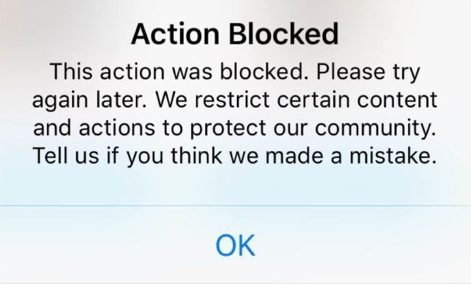 ‘Action Blocked’ Instagram notification for following/unfollowing too many accounts in a row