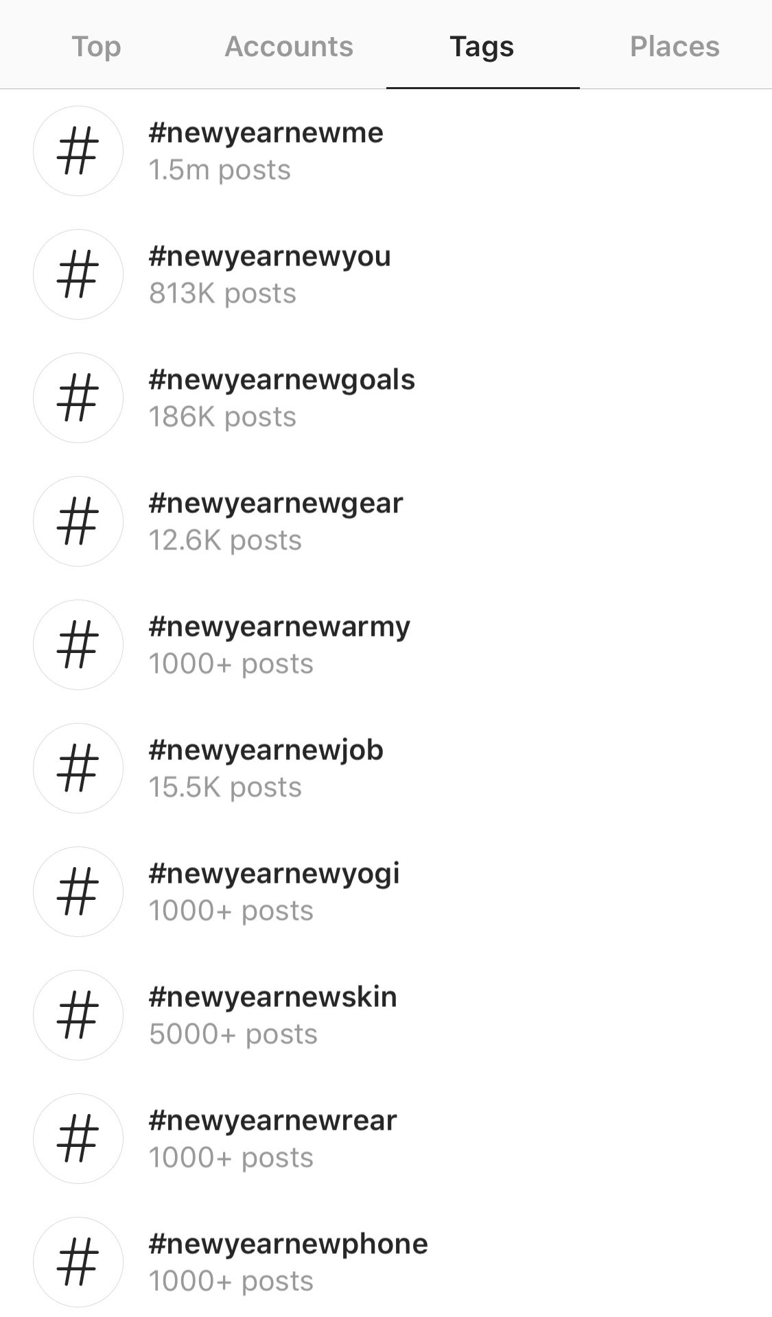 Hashtag search on Instagram