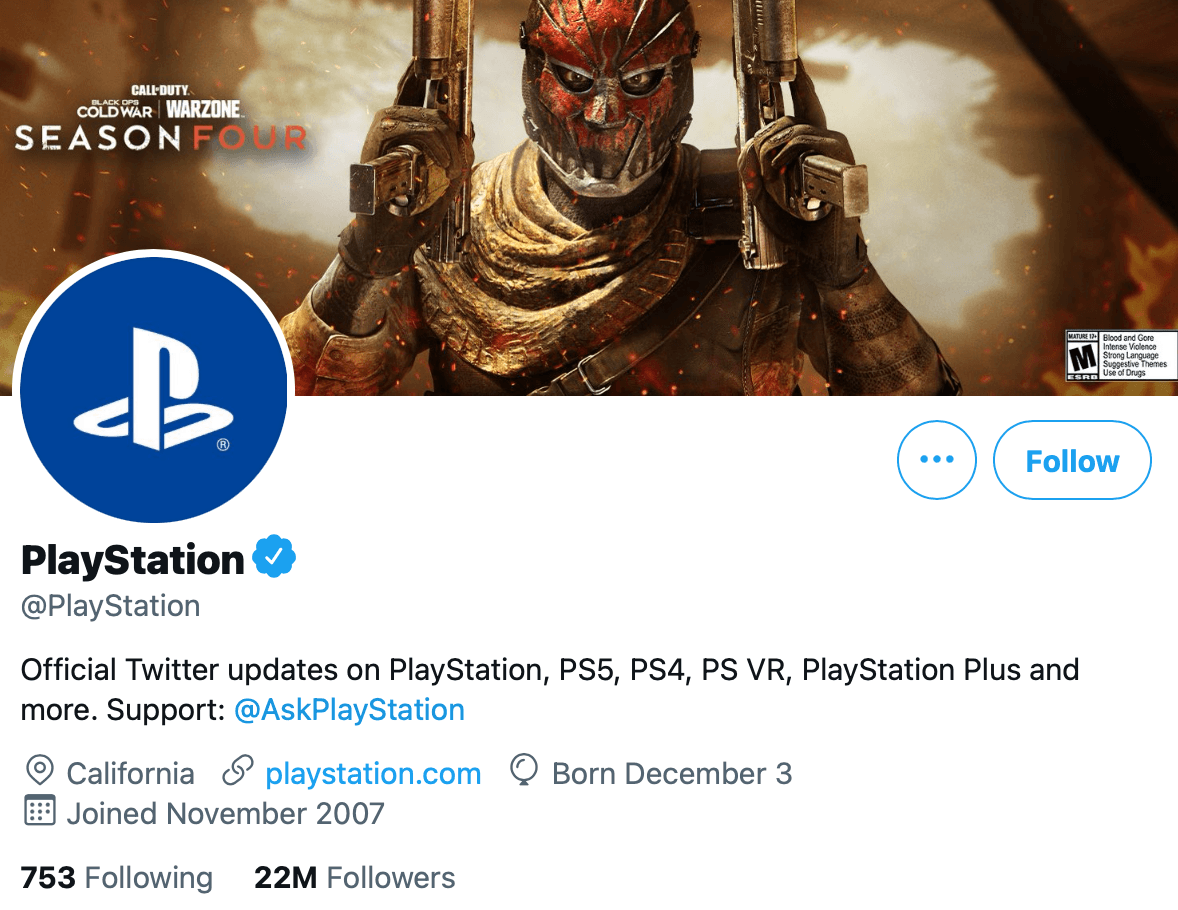 @PlayStation provides a separate Twitter profile for support, located through their bio