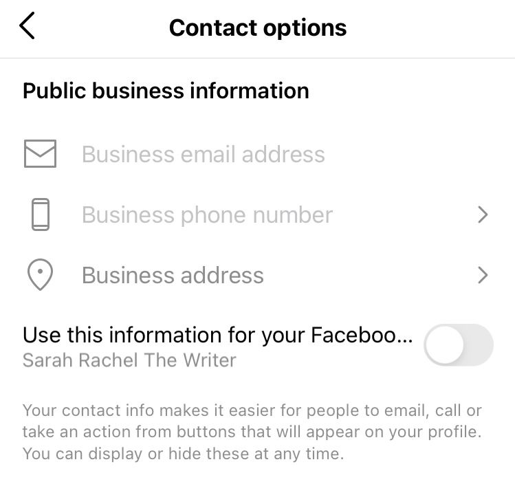 Enter the business information that makes sense for your Instagram profile
