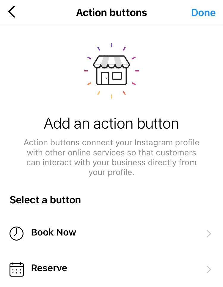 Add additional action buttons to your business Instagram profile as appropriate