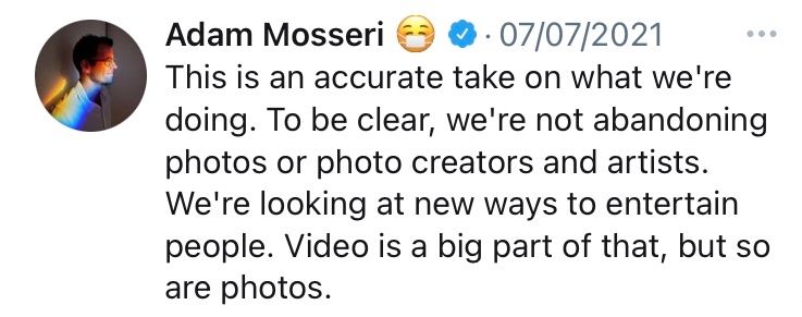 Tweet by @mosseri (head of Instagram) on the upcoming changing to the app including more video options