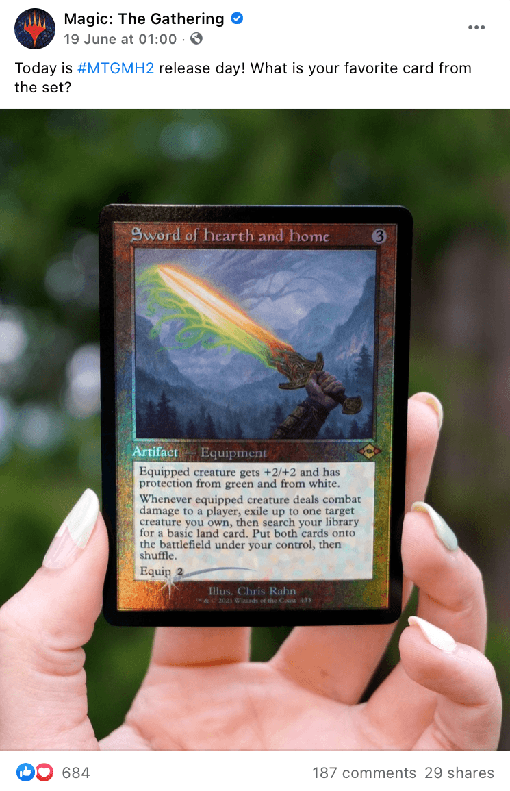 Magic: The Gathering Facebook post showcasing product