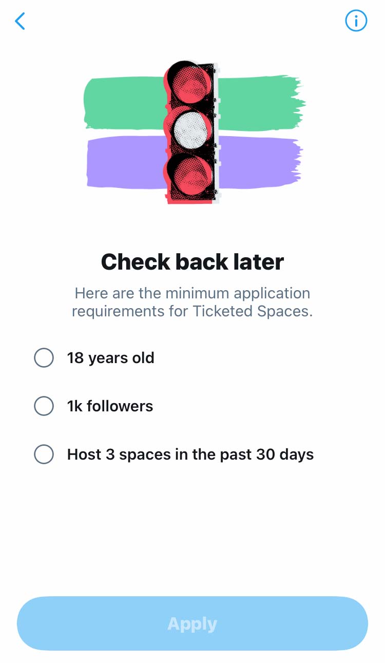 Eligibility factors for applying to host ticketed spaces on Twitter