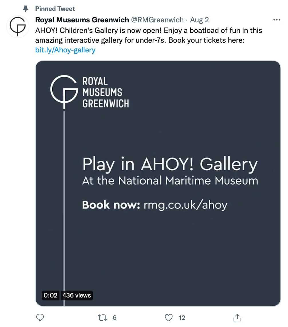 Pinned tweet by @RMGreenwich shares gallery and booking information - pinned tweet ideas