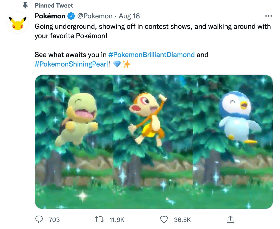 Pinned tweet by @Pokemon includes hashtags, a video and inviting copy - pinned tweet ideas