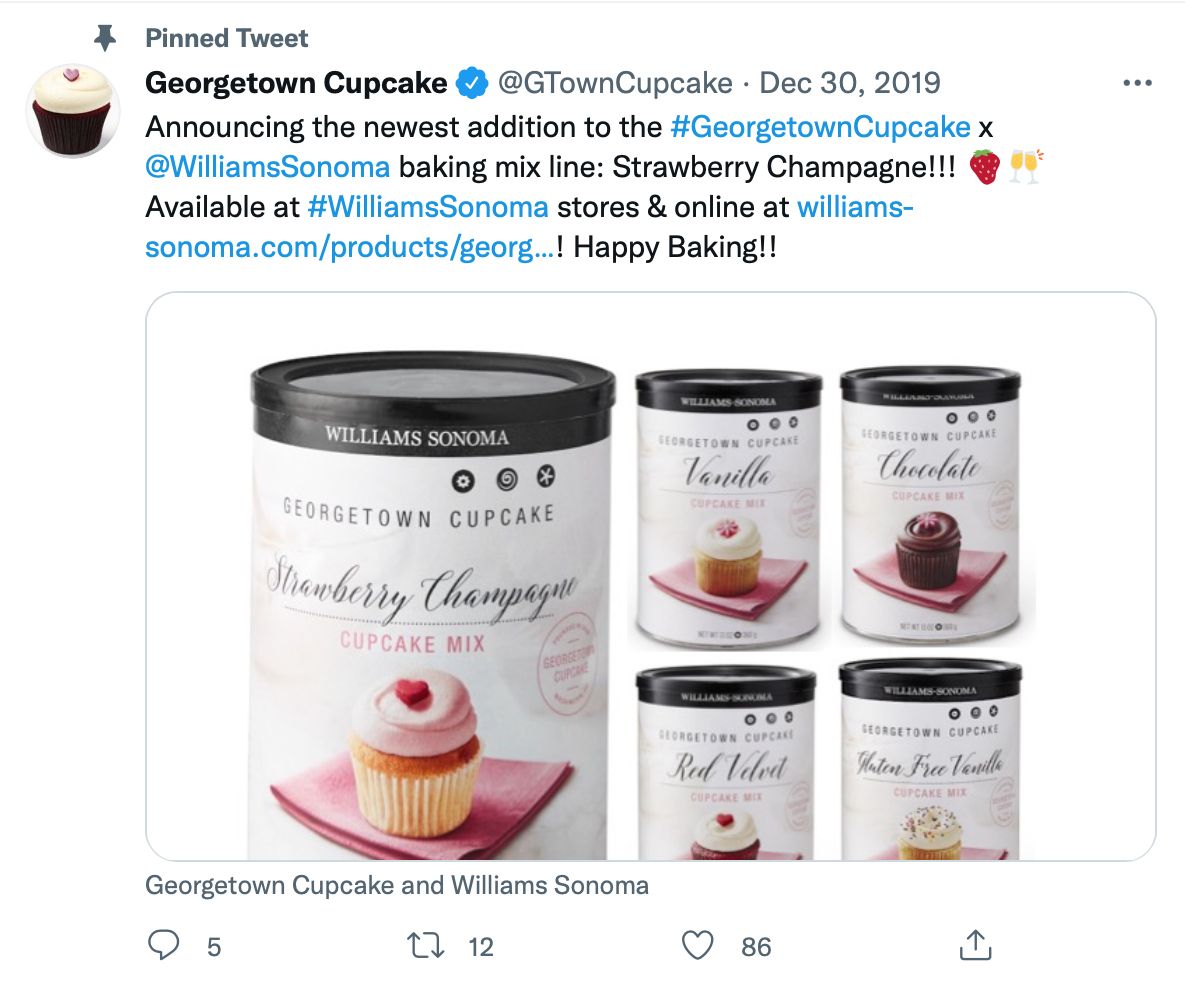 Pinned tweet by @GTownCupcake showcases a collaboration - pinned tweet ideas