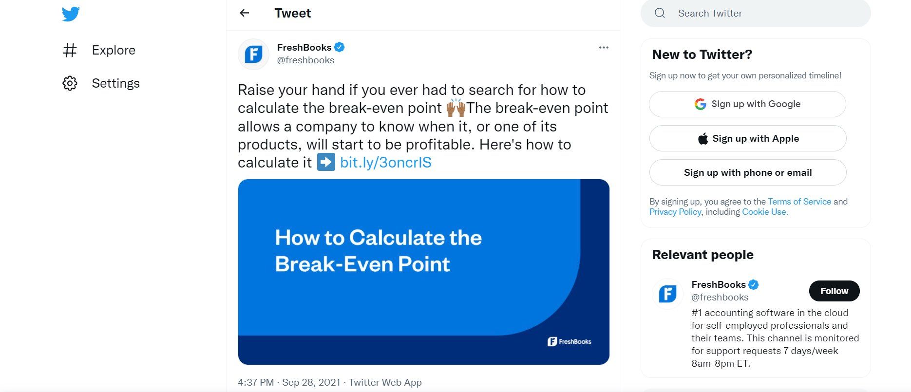 Tweet by @FreshBooks shares expert content