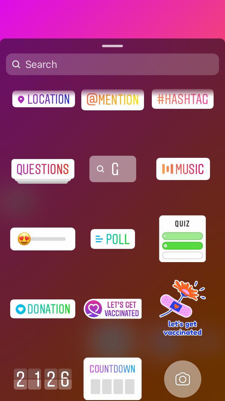 Sticker features in the Instagram stories creator (location, music, poll, donation etc.)