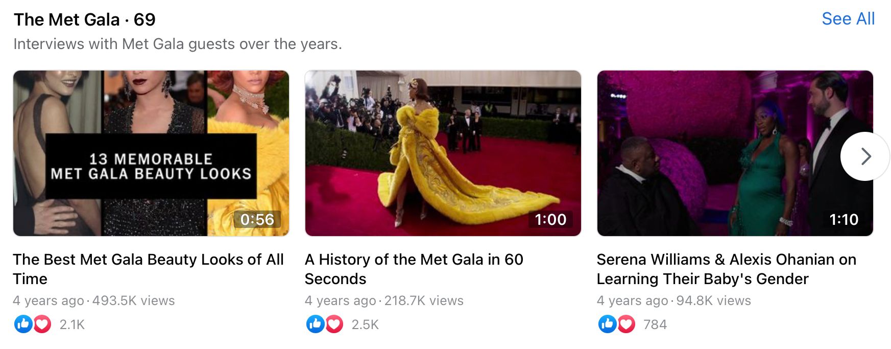Facebook video playlist for the event called ‘The Met Gala’ by @Vogue
