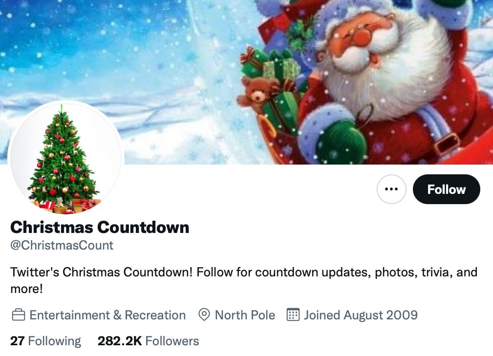 Top Christmas Twitter profile Christmas Countdown @ChristmasCount