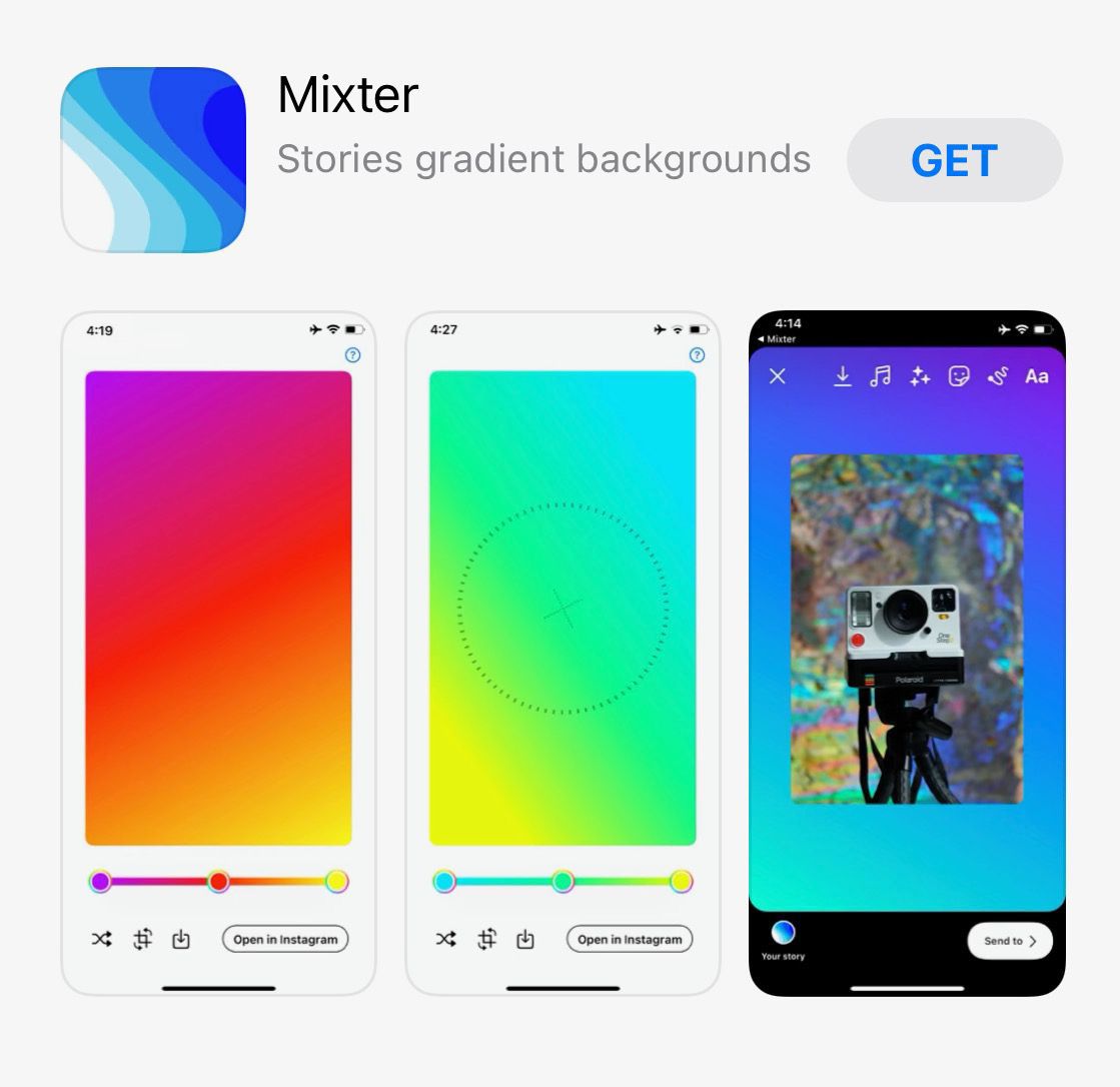 Mixter app for Instagram stories gradient colour backgrounds by Minter.io