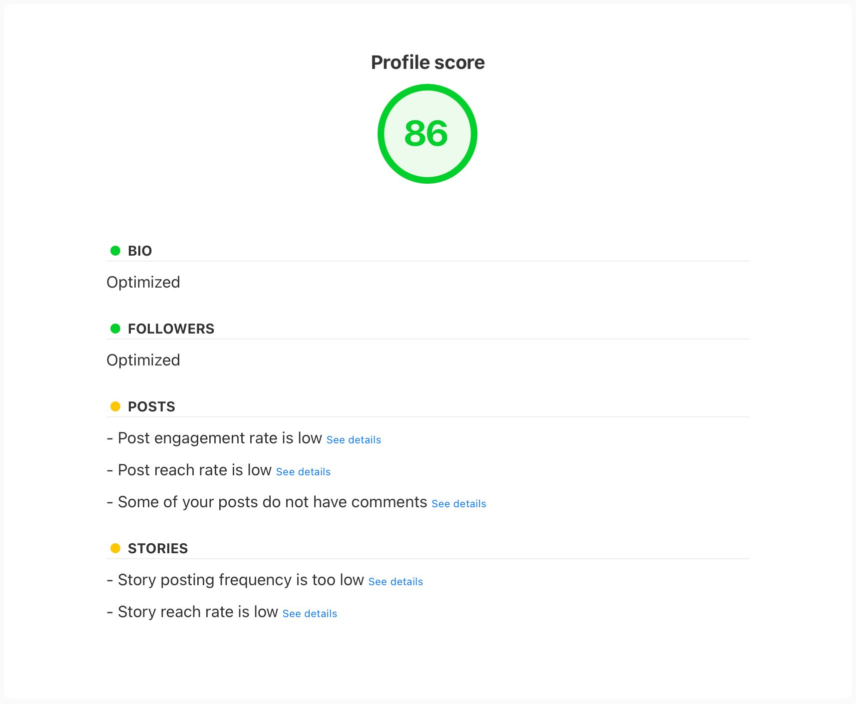 Instagram audit with audit score and detailed report by Minter.io