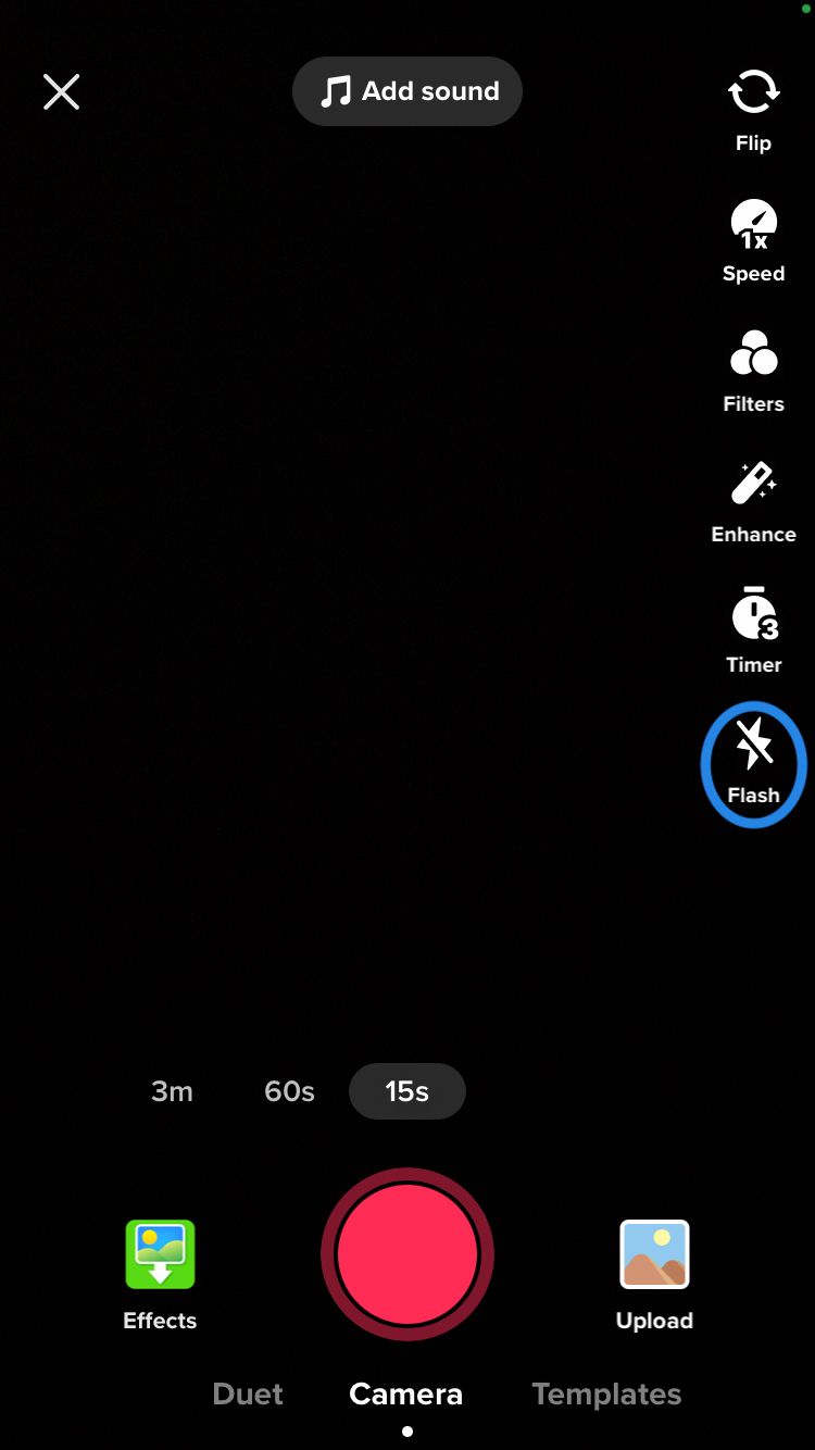 Turn your camera phone on or off using the Flash option on TikTok