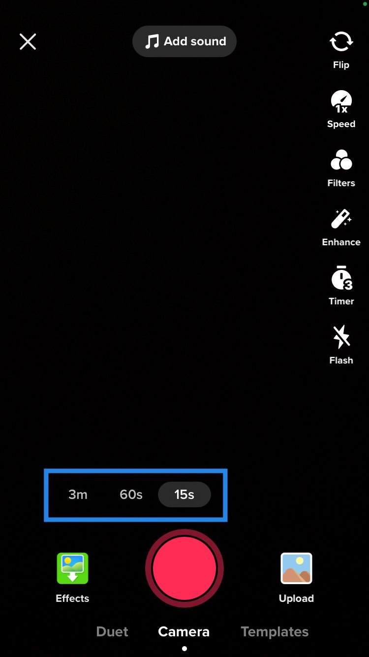 Choose between 3 minutes, 60 seconds or 15 seconds length of TikTok video