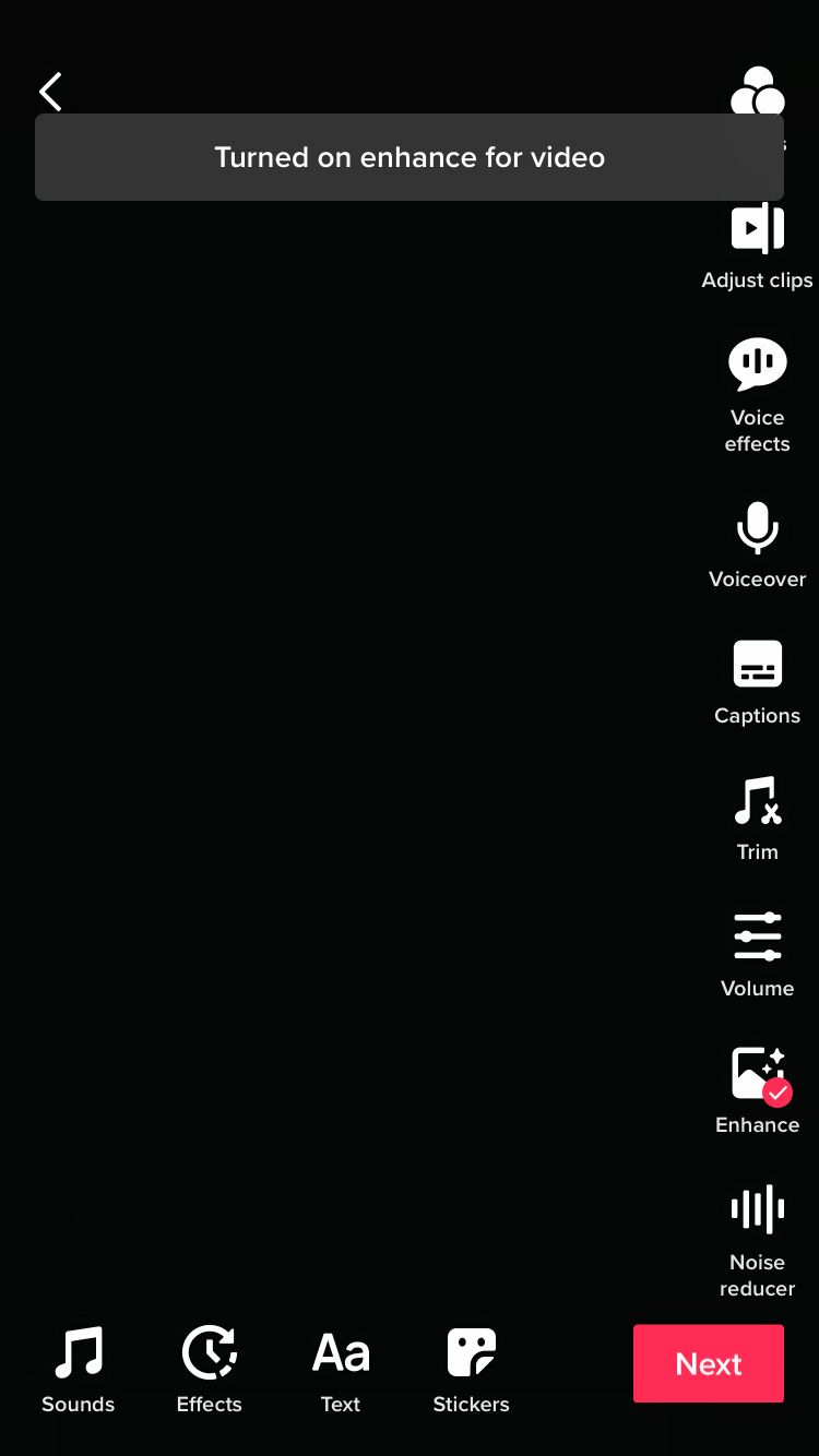 Toggle the Enhance button to automatically boost the visuals of your TikTok video