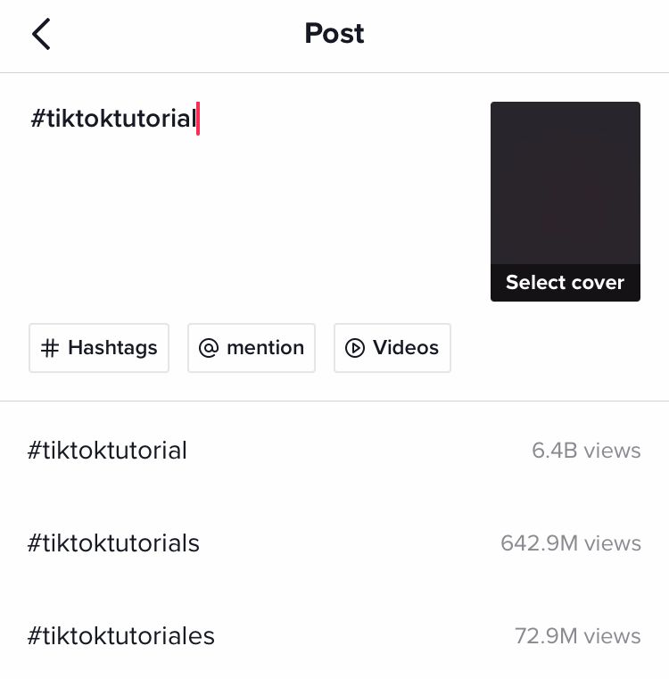 Search, view popularity and insert hashtags into your TikTok video’s decription