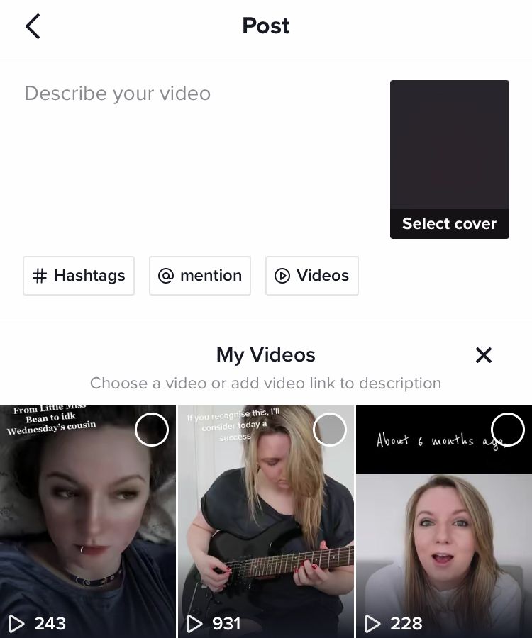 Link a TikTok video you’ve already published to your new TikTok video
