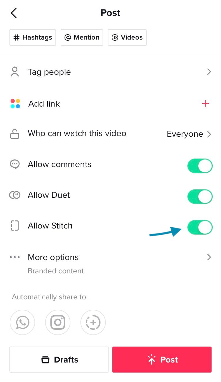 Allow viewers to create videos using Stitch with your content