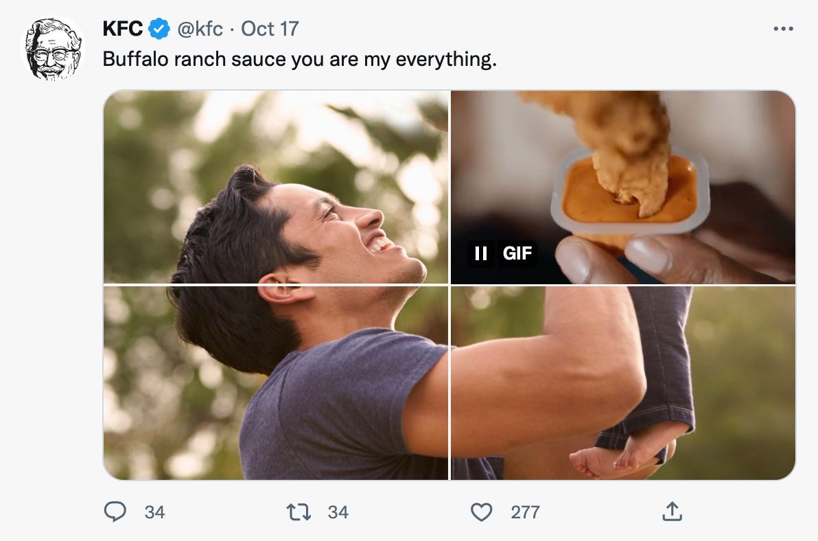 Mixed media tweet by @kfc picture made of 3 photos and a GIF