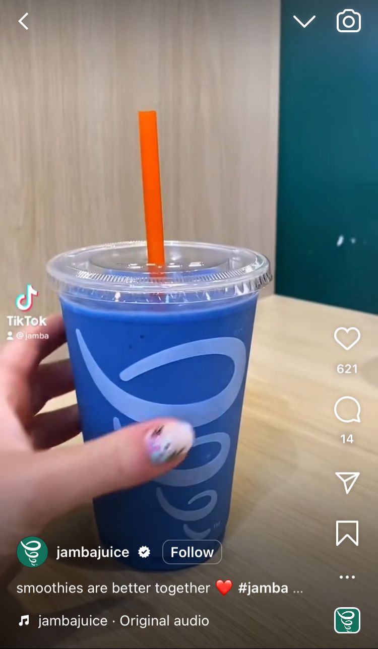 TikTok watermark branding on @jambajuice Instagram Reels video