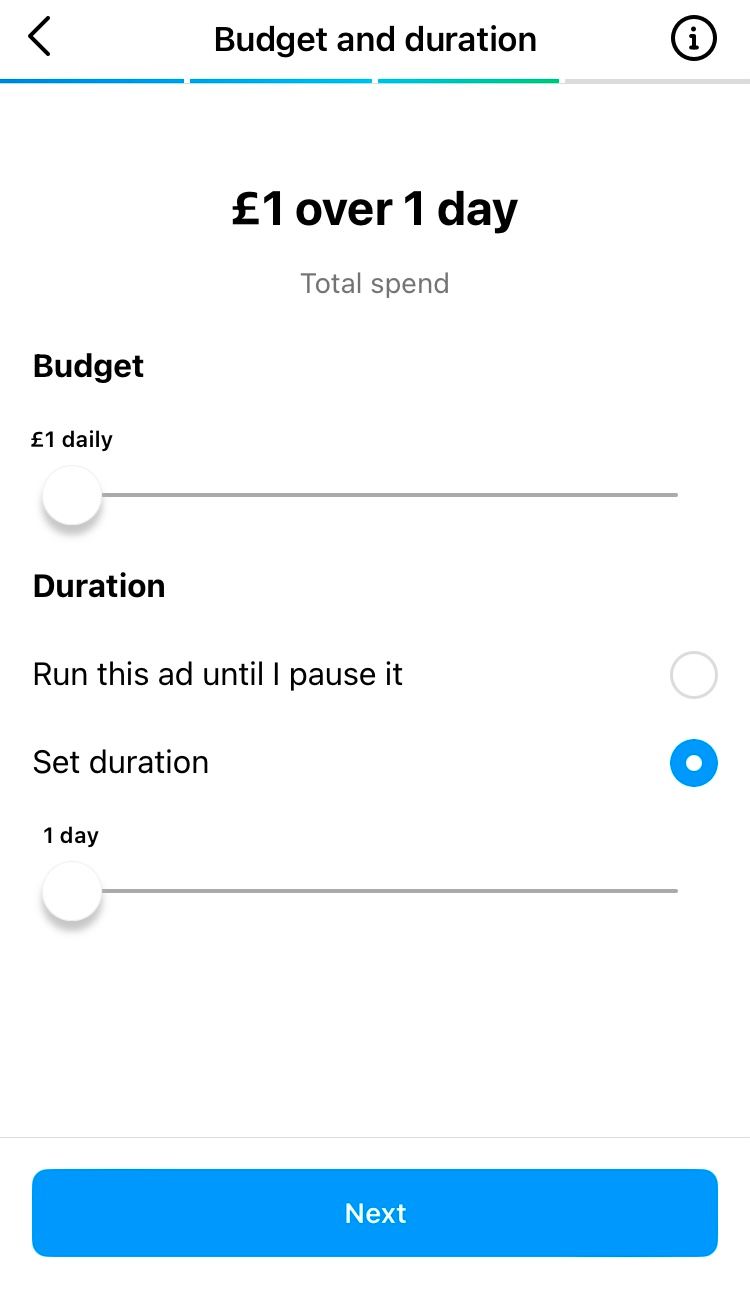 Create an boosted post advert on Instagram for as little as £1