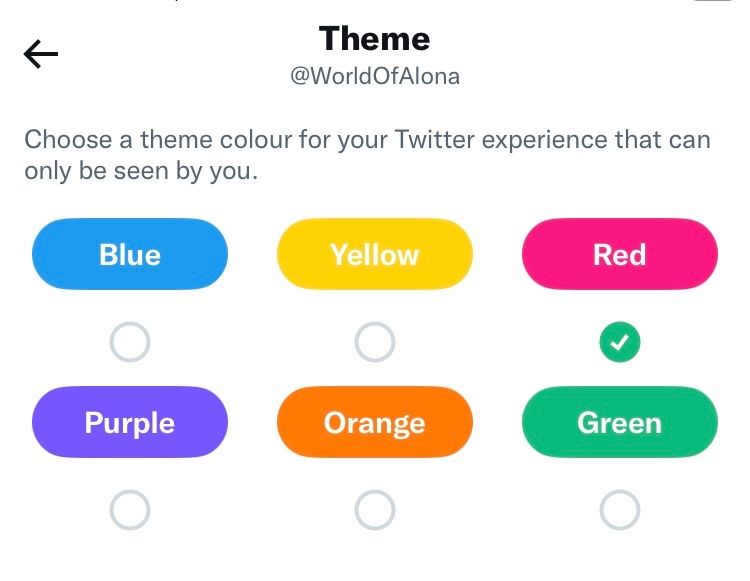 Choose a colour to browse Twitter in
